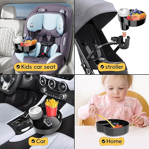 Miniatura 5 de Bandeja de asiento de automóvil para niños, bandeja de viaje con portavasos para niños pequeños, organizador de alimentos para asiento de automóvil