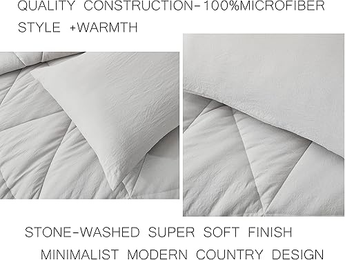 Miniatura 6 de Chezmoi Collection Rory - Juego de edredón de microfibra acolchada triangular de 3 piezas, ropa de cama geométrica ligera y suave lavada, tamaño