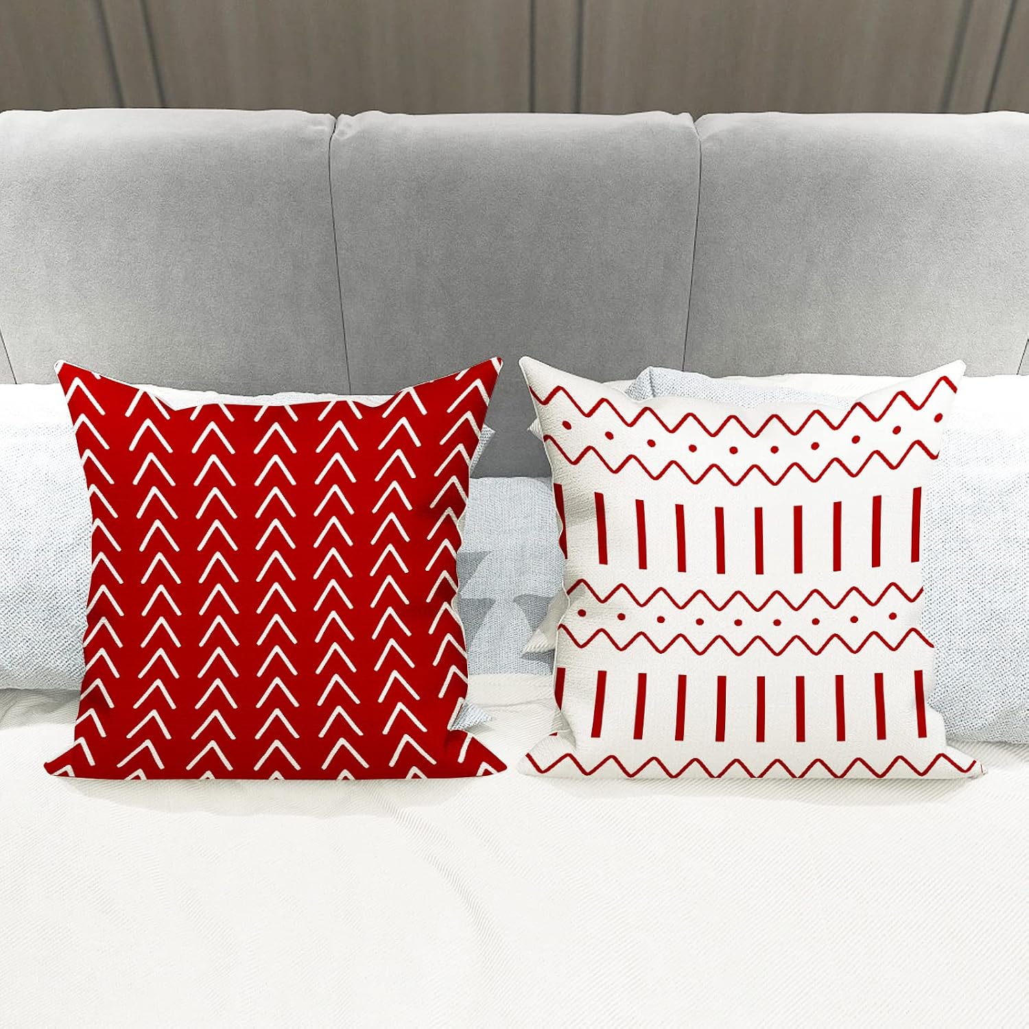 YCOLL Christmas Red Linen Pillow Covers 16x16 Set of 4, Home Sweet Home Farmhouse Throw Pillow Covers, Holiday Decorative Cushion Covers for Sofa Couch Bed, Winter Rustic Xmas Home Decor image 2