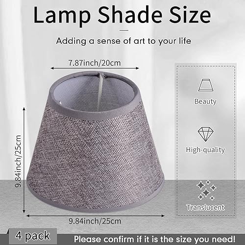 Miniatura 2 de Paquete de 4 pantallas de lámpara de lino natural, pantallas de tambor de 7.8 pulgadas superior x 9.8 pulgadas inferior x 9.8 pulgadas de alto,