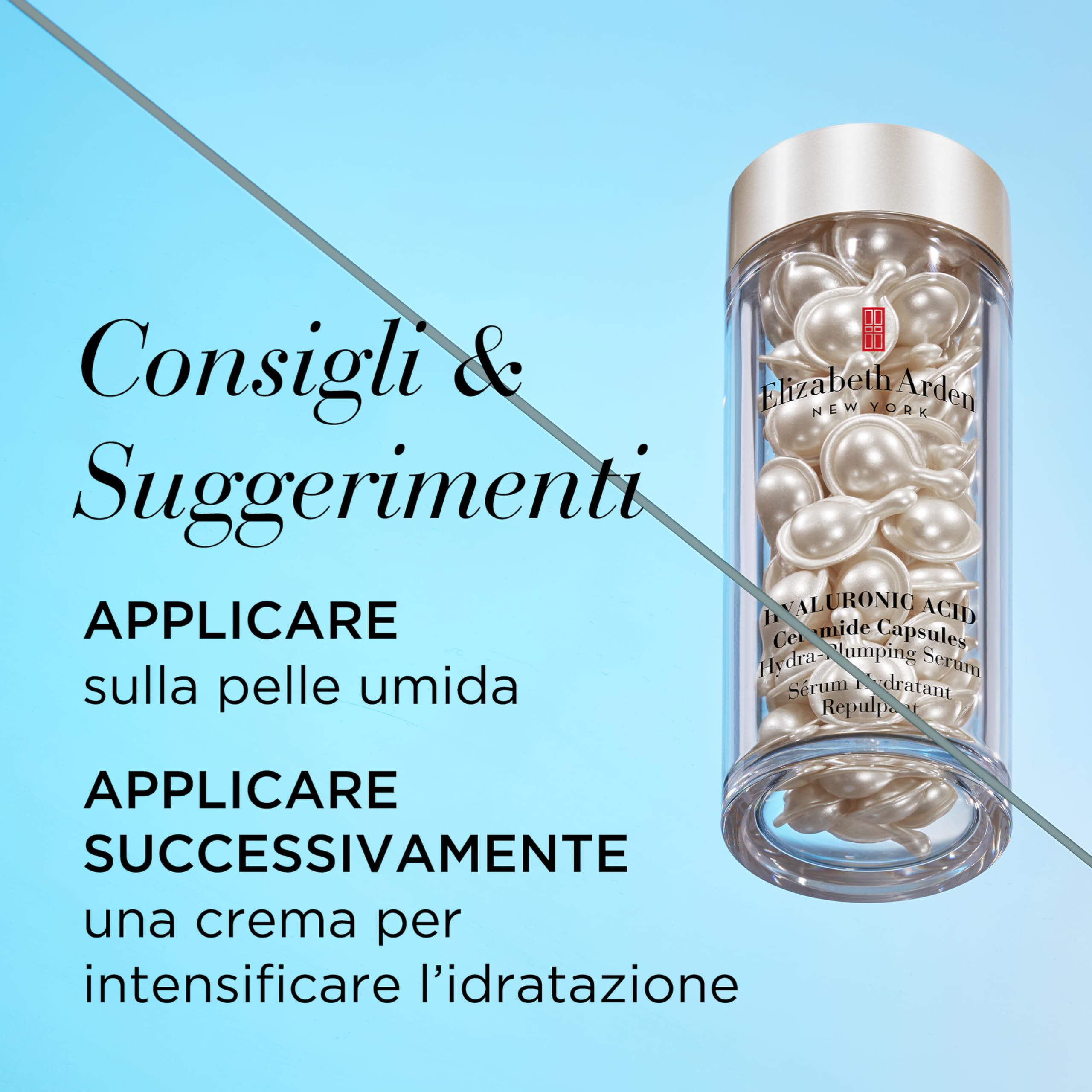 Elizabeth Arden - Ceramide Capsule, con Acido Ialuronico e Ceramide, Siero Idratante Ridensificante Anti-Età e Rassodante con Acido Ialuronico e Ceramidi, Dose Singola, Texture Leggera - 60 Capsule