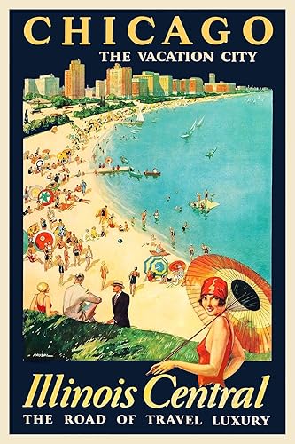 Imán de 1920s Chicago Illinois Central Railroad Vintage Style Travel Magnet Hoja magnética de vinilo para taquillas, coches, carteles, refrigerador