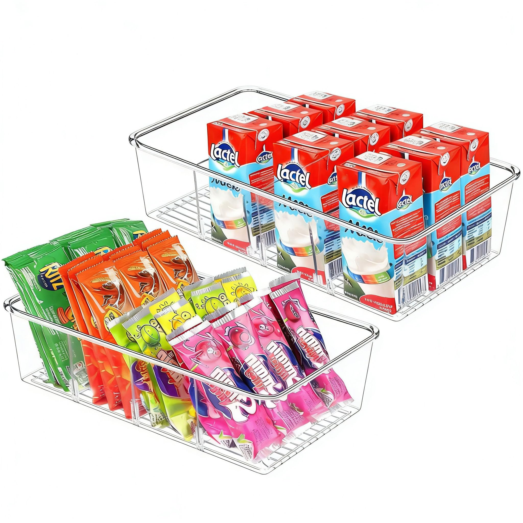 Eegao Clear 4 Pack Plastic Food Storage Organiser Bins With 4 Compartments, For Pantry, Kitchen, Fridge, Cabinet, Snacks, Pouches, Spice Packets (2)