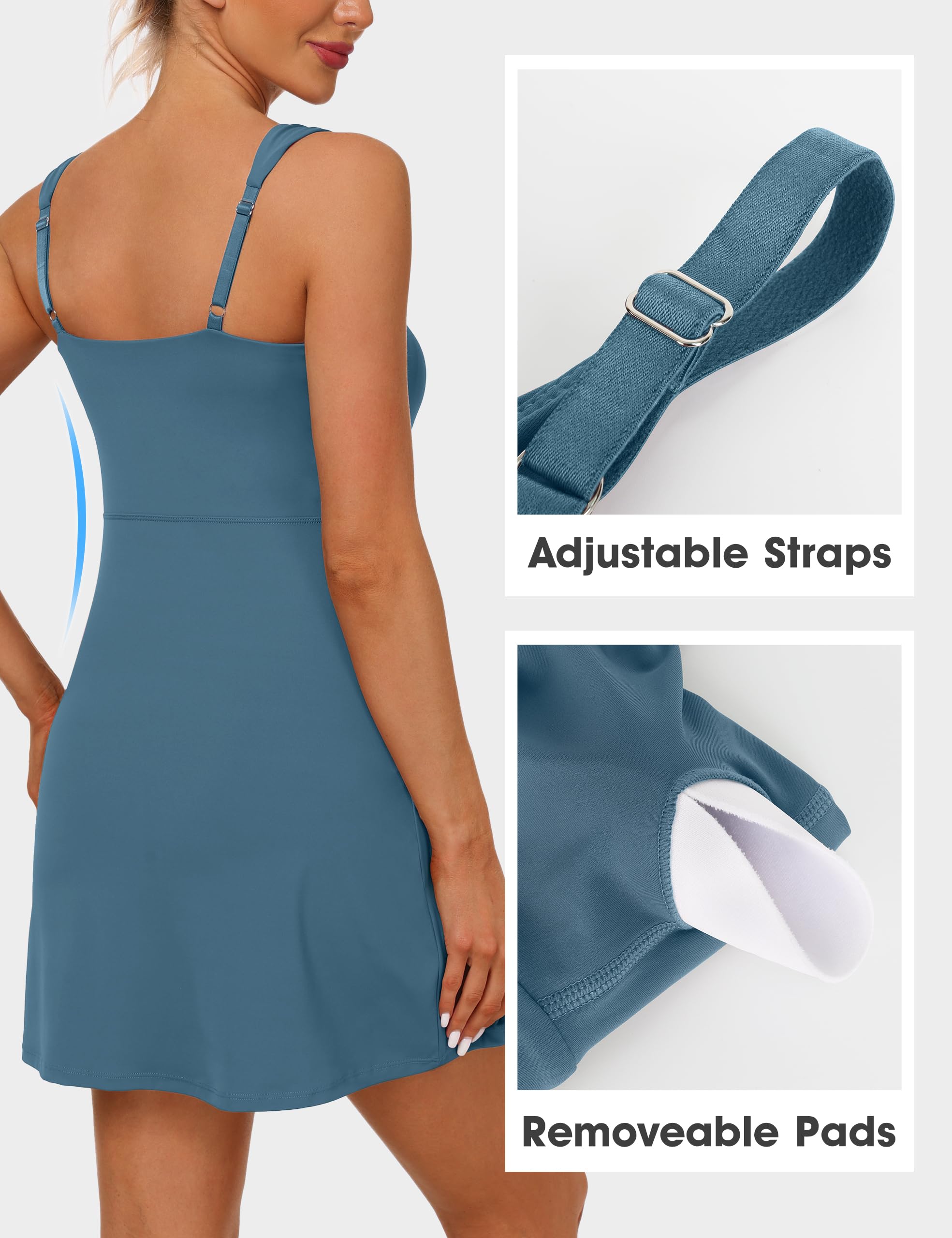 Desol Damen-Tenniskleid mit integrierten Shorts und BH, verstellbare Träger, sportkleider Damen, Trainingskleid mit Taschen, Golf-Sportkleider