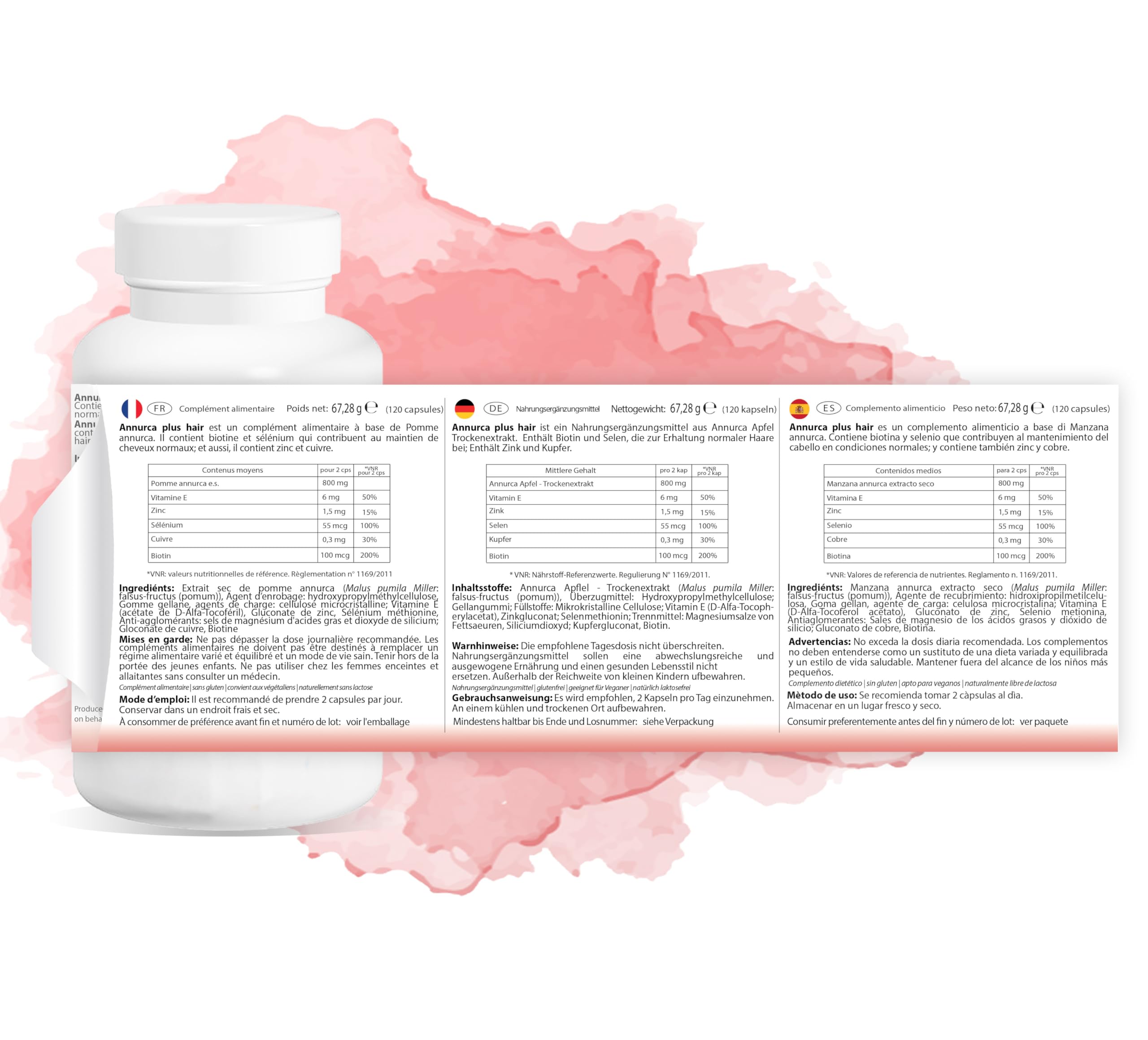 ANNURCA plus hair HB | 120 capsule | integratore alimentare | per capelli belli e forti | con vitamine e minerali | capsule acido resistenti | Prodotto Italiano
