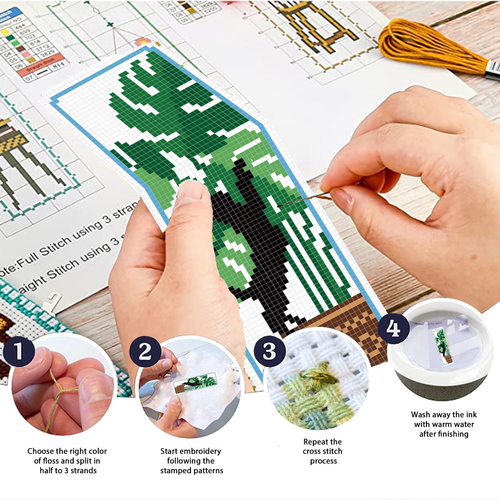 FREEBLOSS 6 Sets Cartoon Cat Cross Stitch Bookmark Kits For Beginners 22 * 8cm Cross Stitch Kit With Instructions Full Kit Of Cross Stitch Handmade Bookmark - View #2