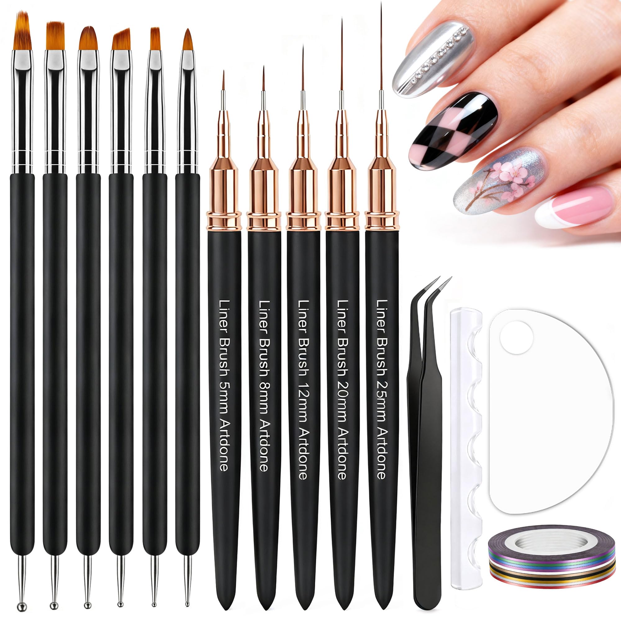 Artdone Nail Striping Tape Lines Kit With Nail Art Pens Liner Brushes