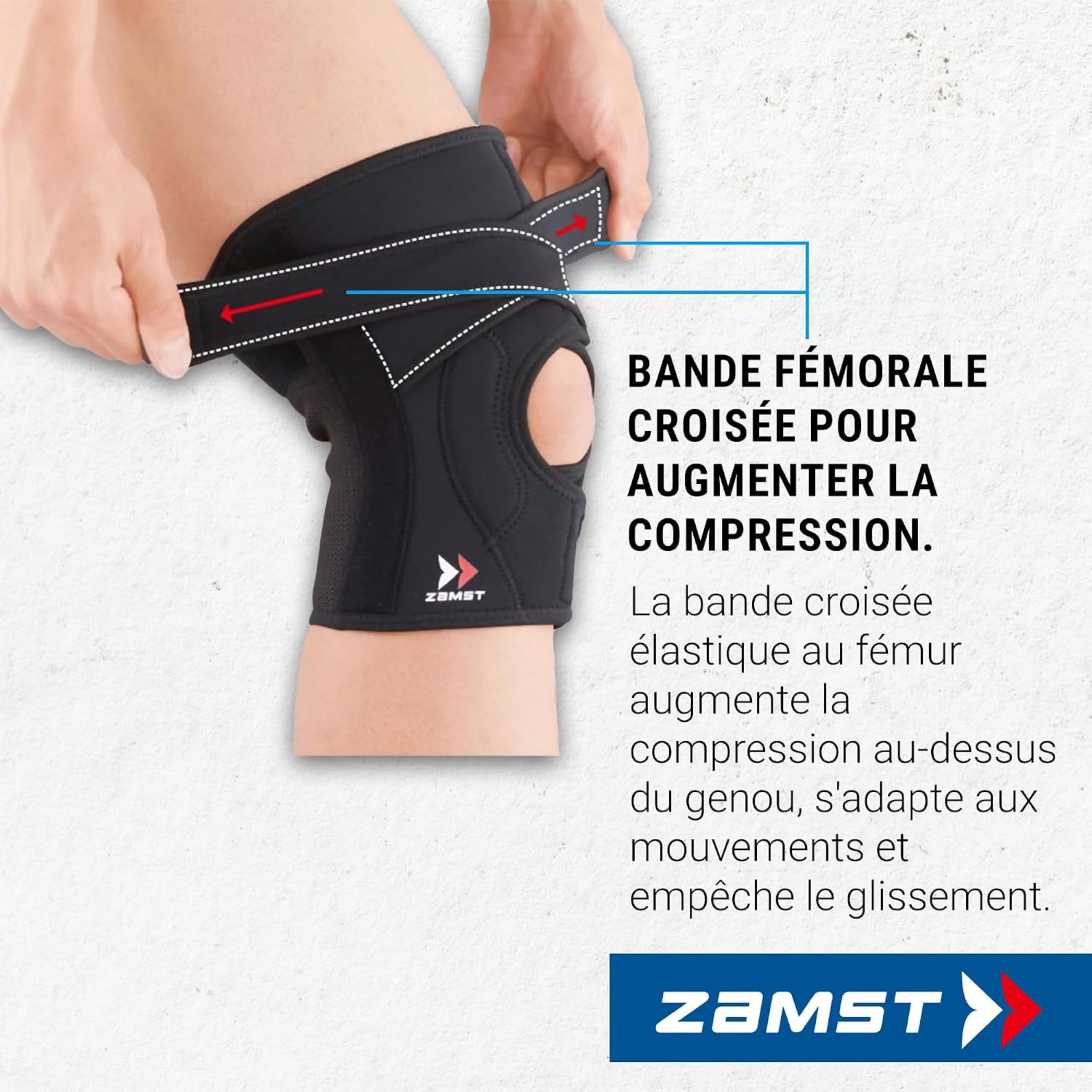 Zamst EK-5 Genouillère de sport à compression ajustable - Genouillère avec stabilisation latérale pour hommes et femmes, pour un soutien général du genou et soulagement de la douleur - Taille L