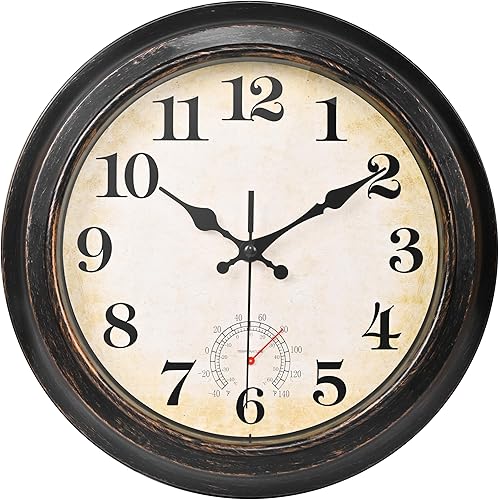 Reloj de pared retro impermeable de 12 pulgadas para jardín, patio, piscina y hogar (bronce)