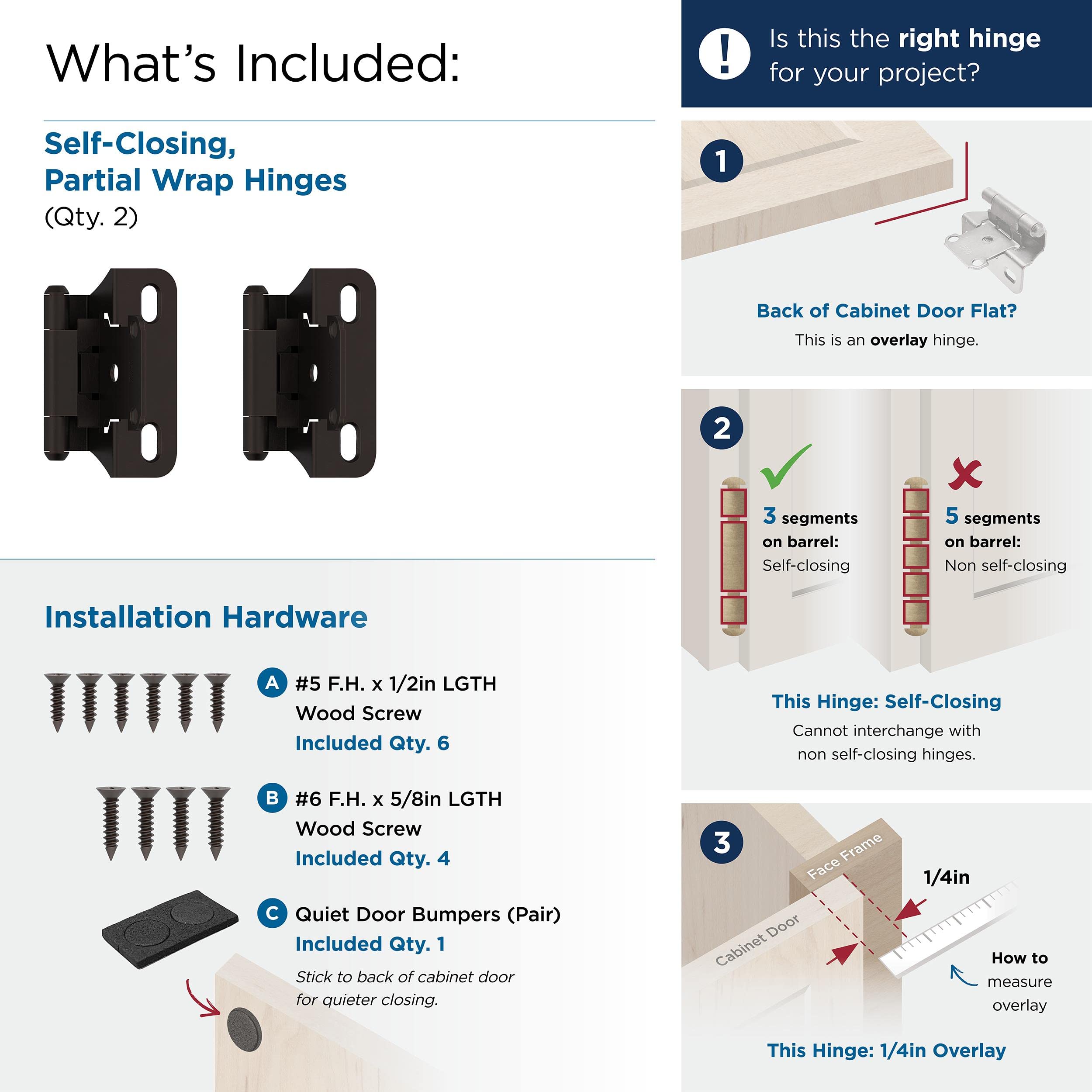 Amerock BPR7566ORB Hinge, Oil Rubbed Bronze, 1/4 in (6 mm) Overlay Partial Wrap - Image 4