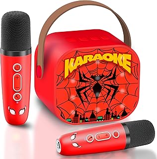 Spider Karaoke Machine Children with 2 Bluetooth Microphones, Spider Toy for Children 3 4 5 6 7 8-12 Years, Boys Bluetooth Karaoke Microphone, Gifts for Boys from 3-10 Years