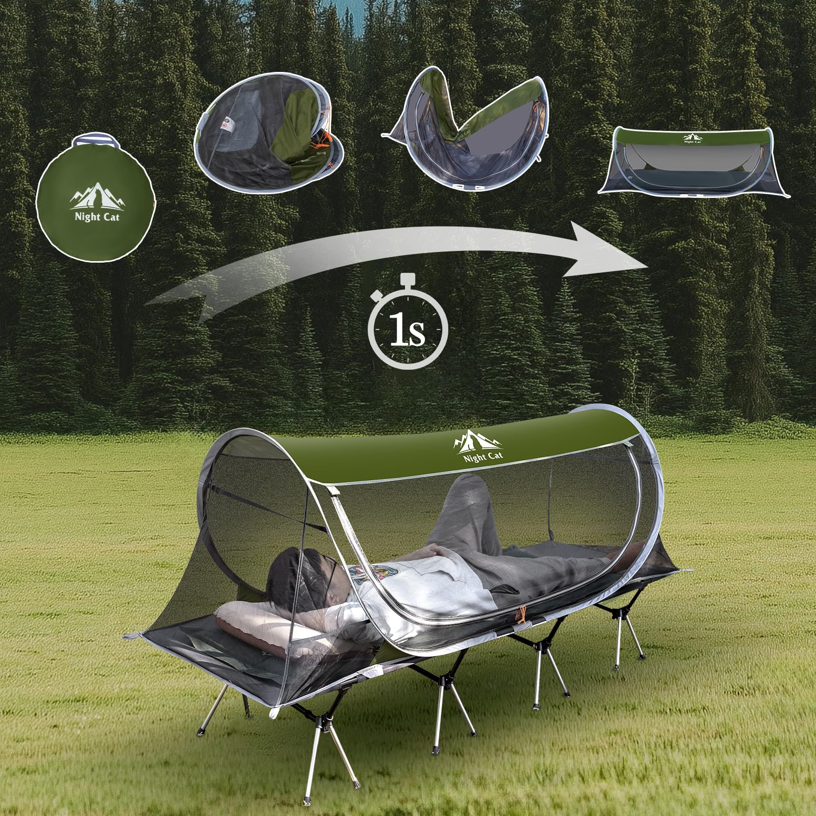 Night Cat Mosquitera Plegable 1 Persona para Trekking Camping