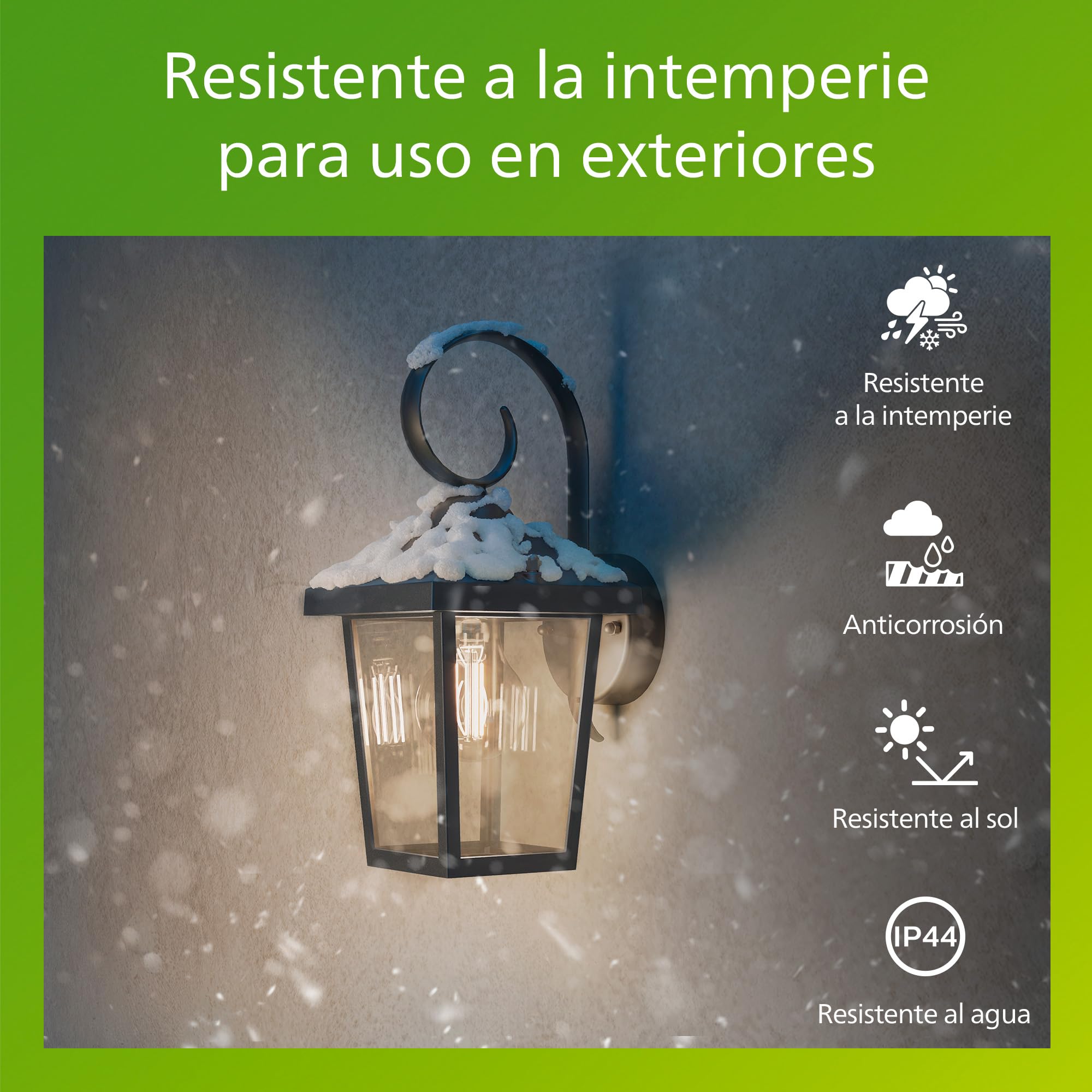 PHILIPS Buzzard Aplique de Pared Exterior, IP44 Resistente a la Intemperie, Duradero, Aluminio, Diseño Clásico, Negro, Bombilla E27 Se Vende Por Separado