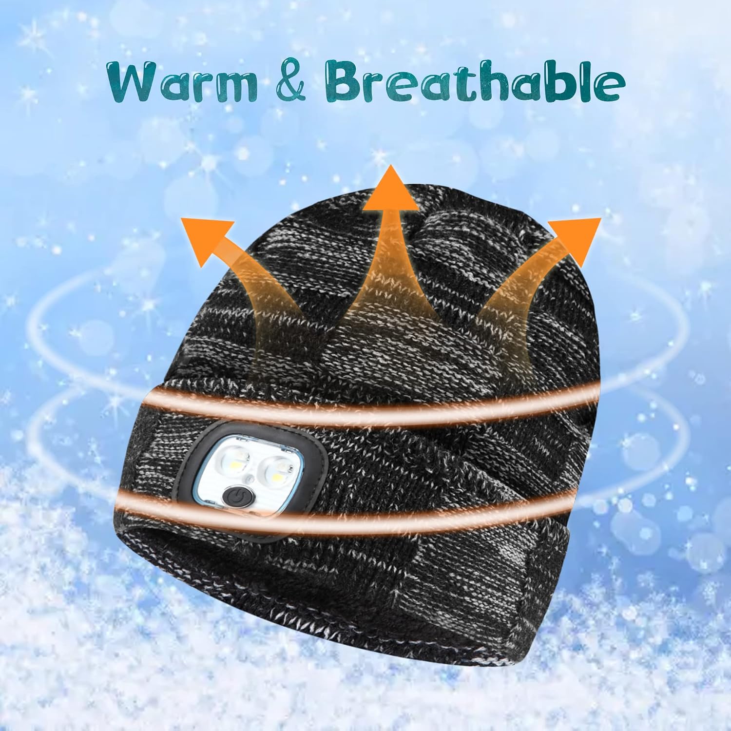 Unisex Beanie Hat with Light, USB Rechargeable Hands Free LED Headlamp Cap, Winter Knitted Night Lighted Hat, Dog Walking Flashlight, Gifts for Men Women Dad Father Husband Boyfriend Brother(Blue)
