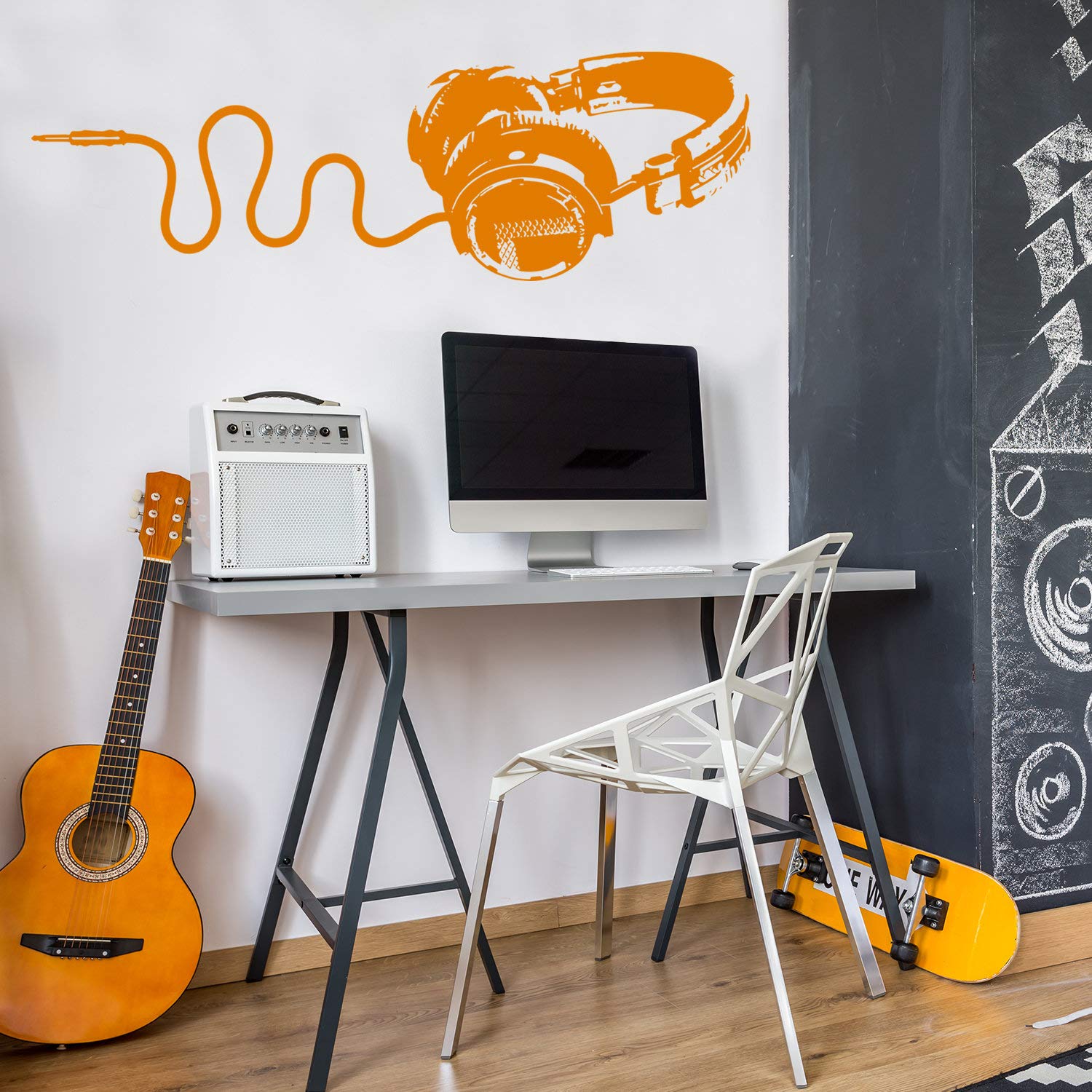 Cuffie Vinile Vinile Sticker da Parete - Musica Art Dj diecut Decal Resistente alle intemperie - Silhouette Cut Decor Mural - Musica Sticker - Headphone Sticker
