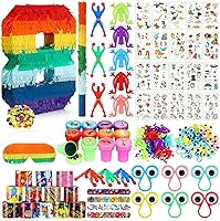 Vista 1 de Lenwen Juego de 120 piezas de piñatas arcoíris, piñata multicolor para fiesta de cumpleaños con palo para los ojos vendados y confeti Premio