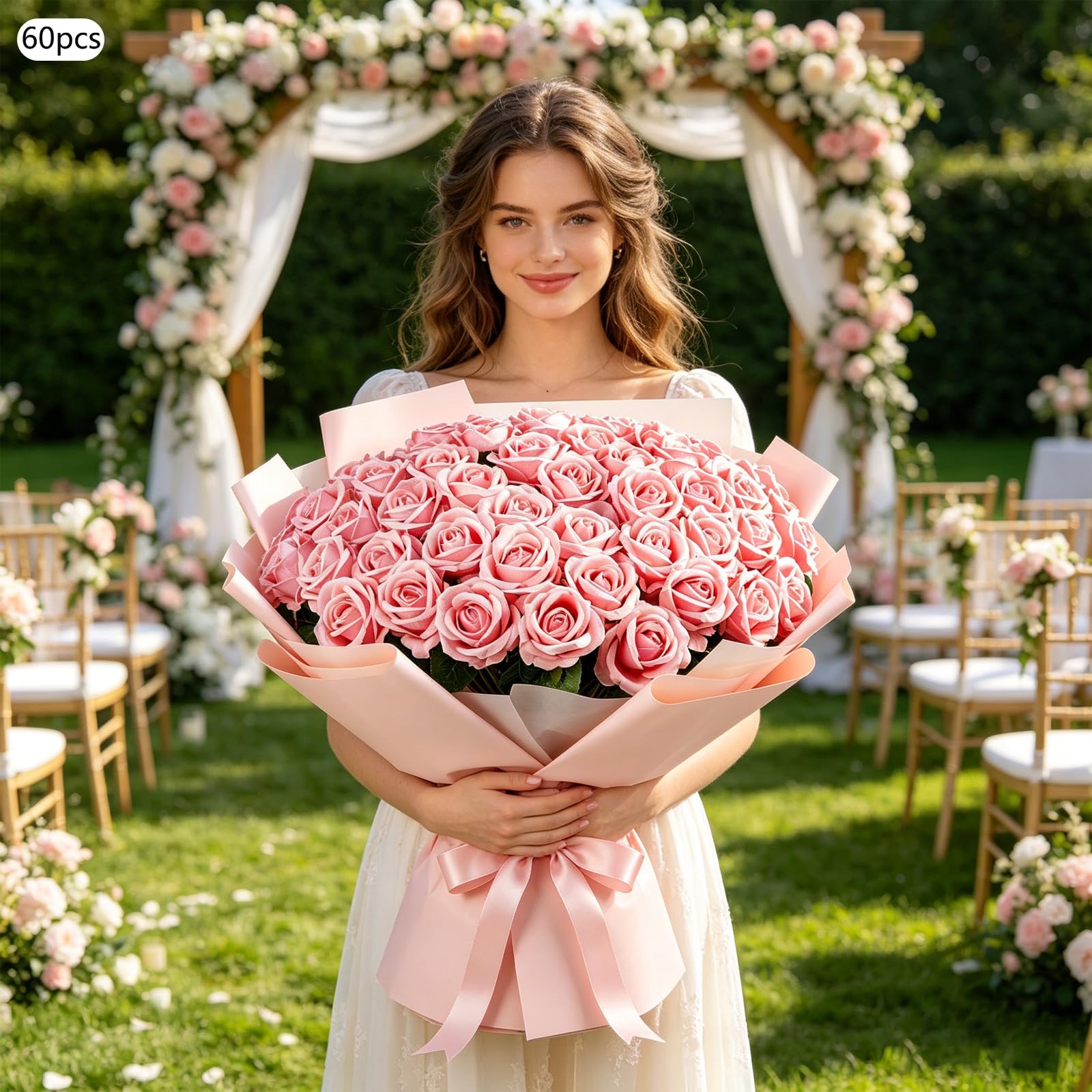 Bouquet di fiori artificiali, 60 pezzi, rose di seta, per matrimoni e decorazioni