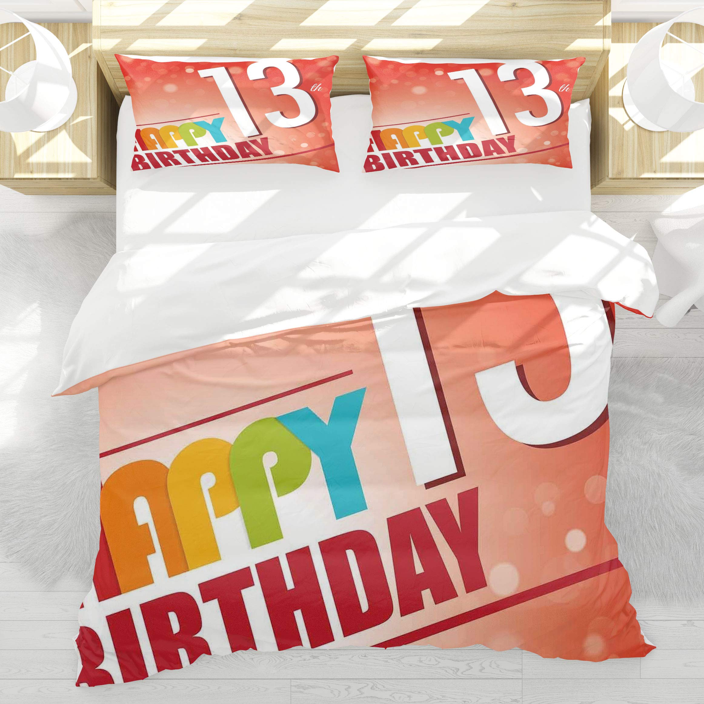 Housse de couette retro 13 ans 140x200 avec 2 taies pour lit enfant