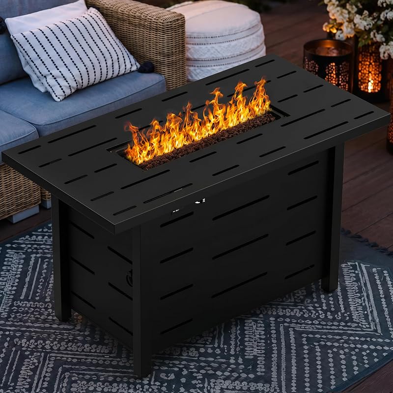 43 Inch Propane Fire Pit Table for Patio & Backyard, 50,000 BTU Steel Gas Fire Pit with Lid & Lava Rocks, Outdoor Table Heater for Deck, Garden, Smokeless Flame image 4