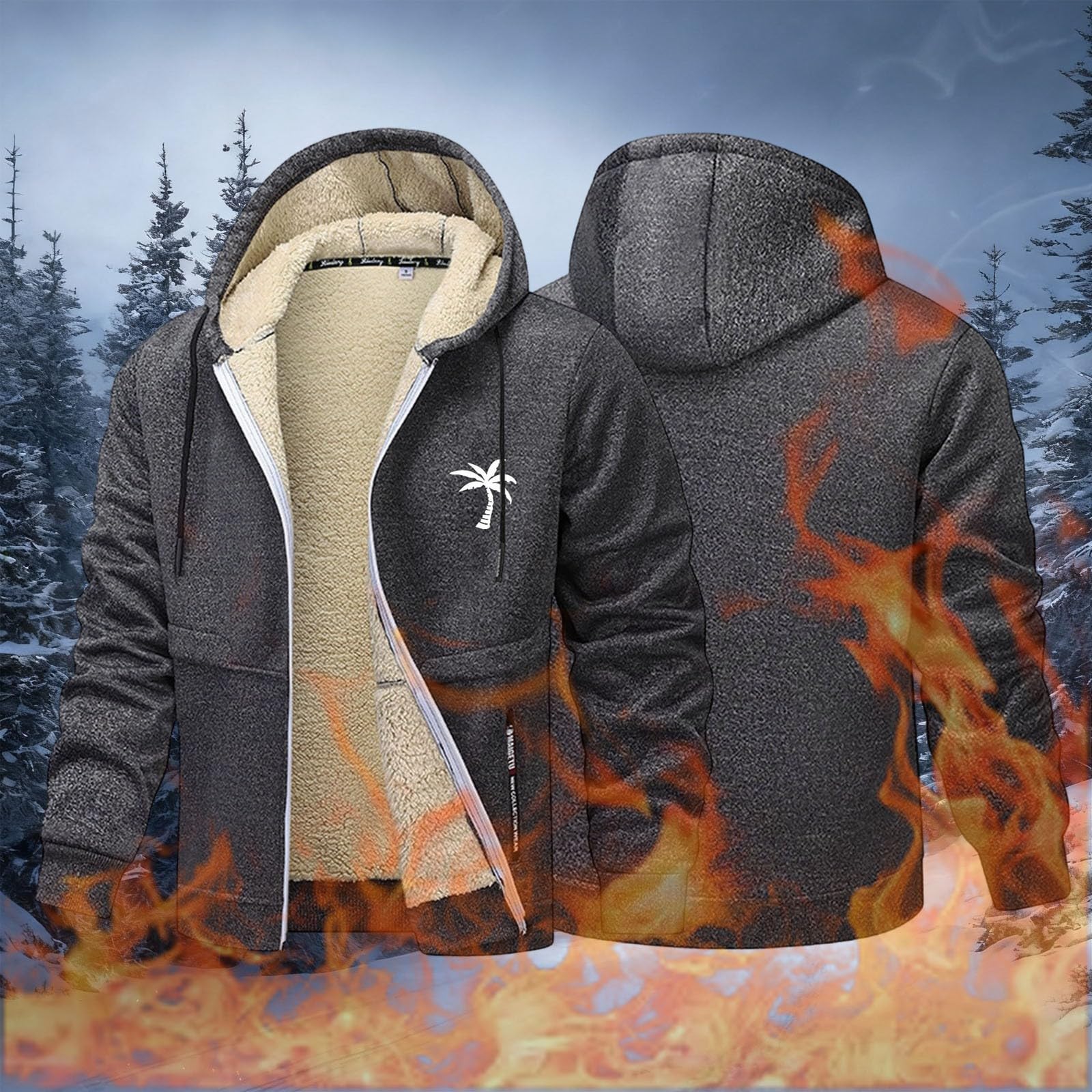 Generisch Sweatshirt Jacke Herren Fleece-Hoodie mit Buchstaben-Print, bequeme stylische Outdoor-Jacke für den Alltag