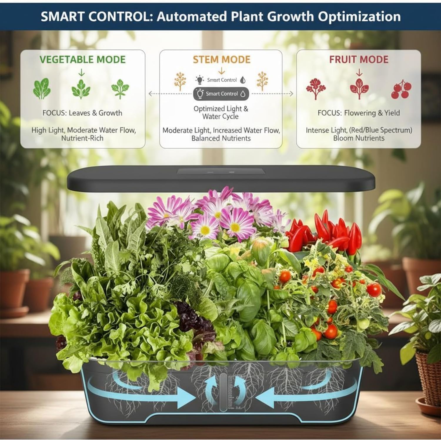 Soil-Free Hydroponics Growing System - 12 Pods with Smart LED Screen, Adjustable Height, 4L Tank, LED Grow Light for Indoor Plants, Grow Herbs Year-Around, Hydro Garden Gifts for Plant Lovers