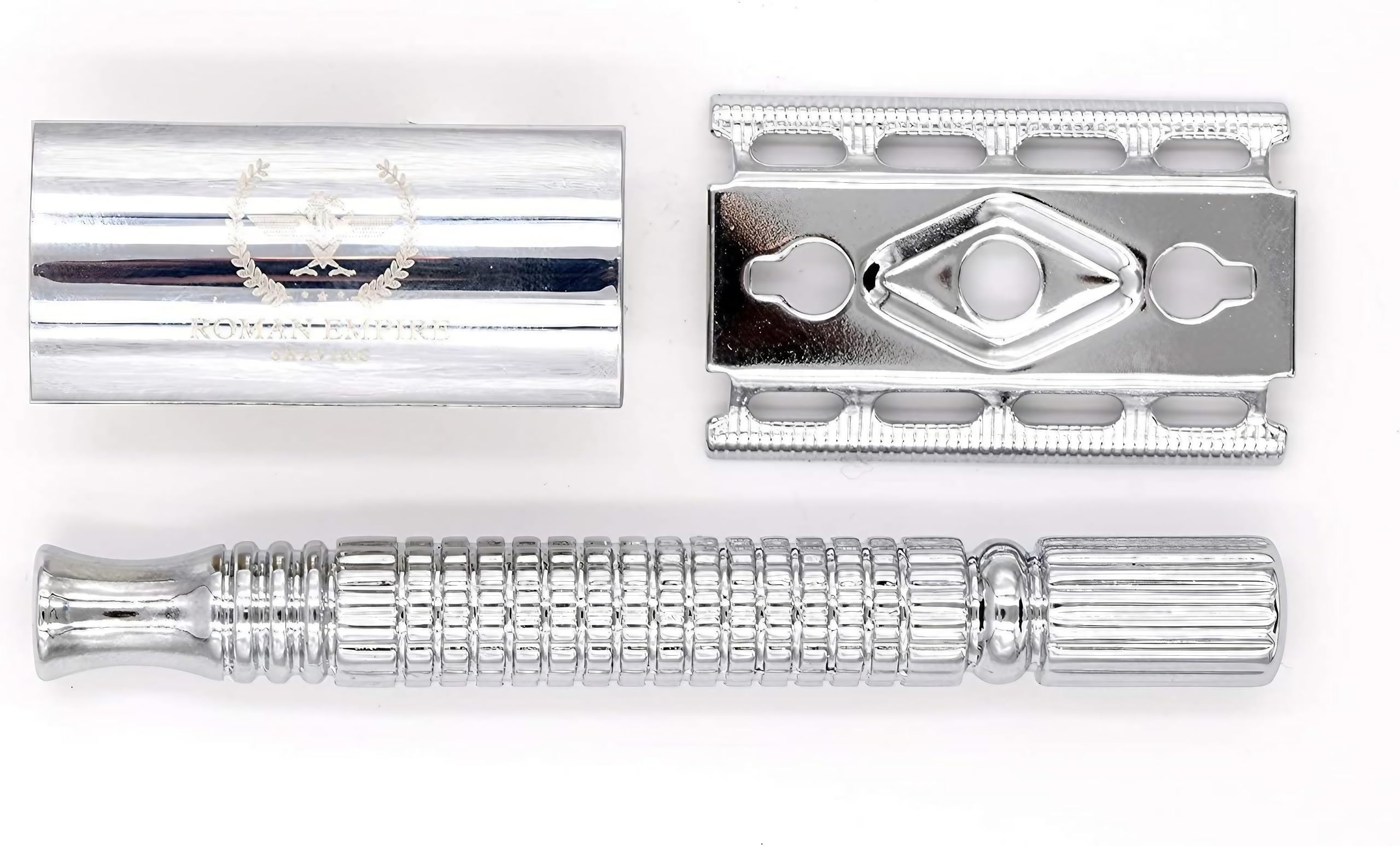 Razor bezpieczeństwa z podwójnym drutem Augustus przez Roman Empire Shaving | Klasyczna maszynka do golenia | Safety Razor | Stalowa maszynka do golenia z zestawem 20 ostrzy do golenia z zestawem 20 ostrzy (Astra-Derby-Shark-Voskhod)