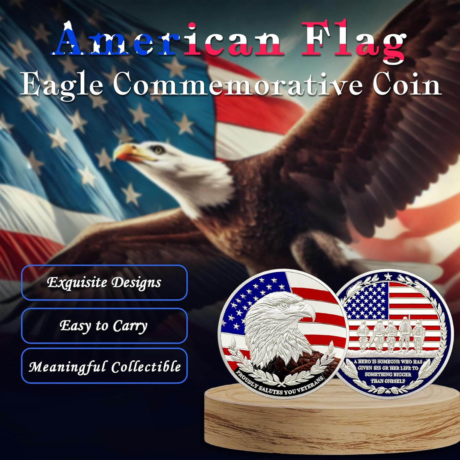 42Pcs Eagle Veteran Challenge Coin Bulks U.S. Flag Military Coin Thank You Coins for Veterans Appreciation Gifts for Military Army Service Members