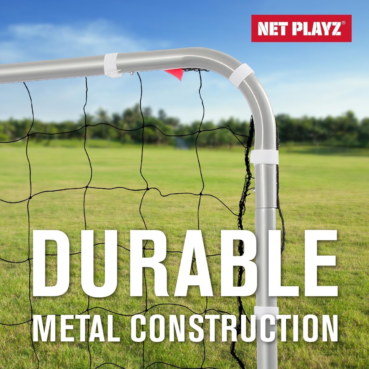 E-Jet Soccer Goals Football Goals, 6'x4' Metal Frame with All Weather Net, White - Image 2