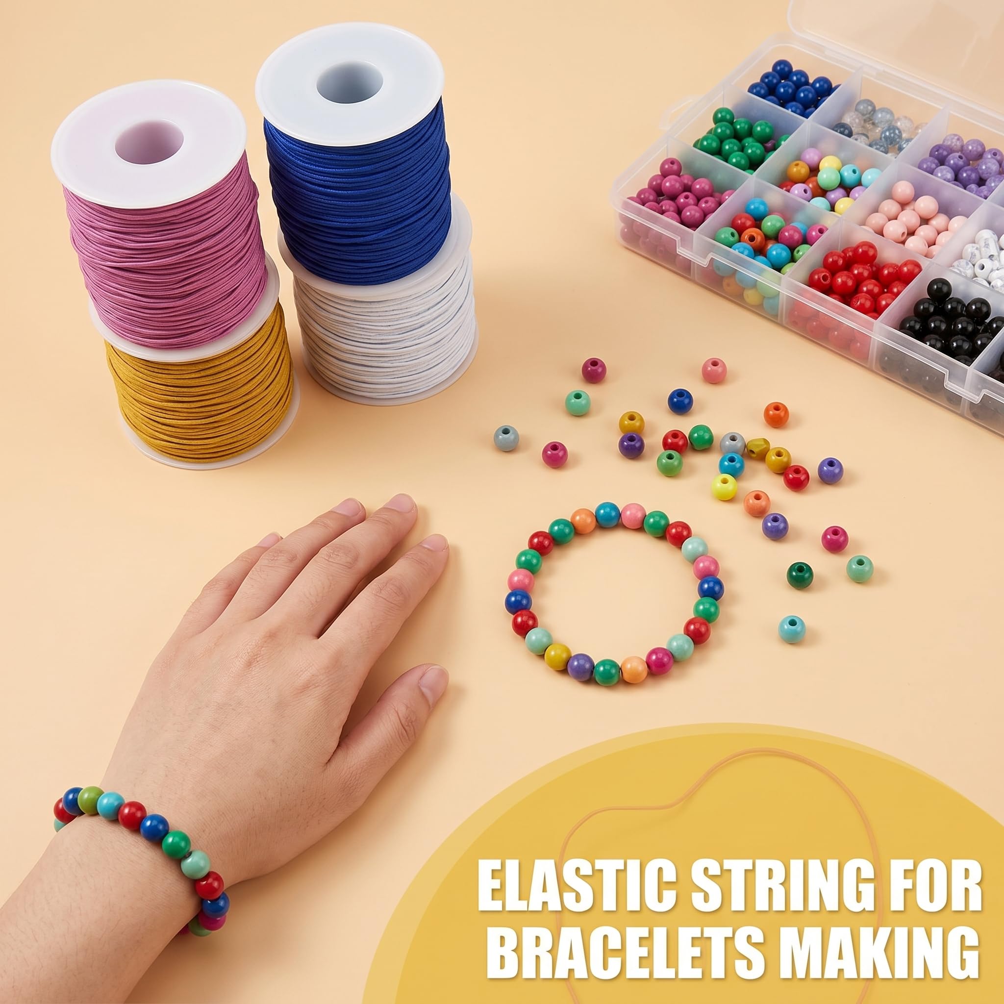 Cordón elástico de 1 mm para pulseras y collares, cordón elástico resistente de 110 yardas para hacer joyas, collares, cuentas, azul marino