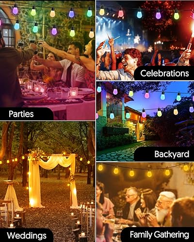 Miniatura 7 de Luces solares para exteriores impermeables RGB, aplicación de 48 pies y control remoto, luces solares para patio con 25 bombillas LED Edison de