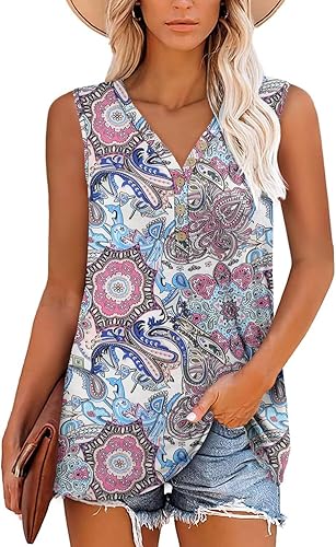 KISSMODA Womens Boho Tops for Summer Sleeveless Tanks Loose Fit Casual Blouse Daily Shirts for Leggings (S-3XL)