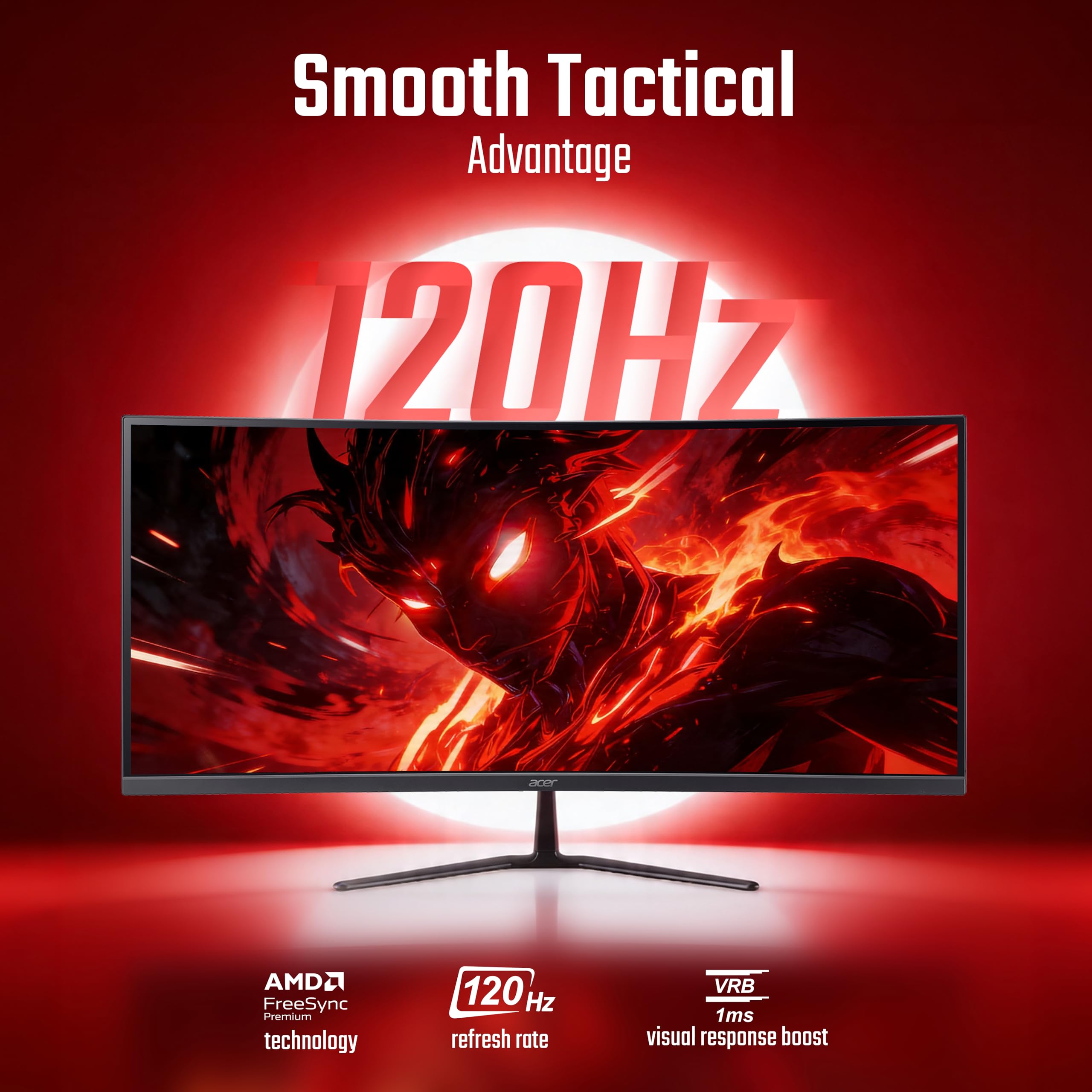 Acer Nitro ED340CUR J0 34 Inch UWQHD Curved Gaming Monitor | 3440x1440 VA Panel | 120Hz (DP) | 1ms VRB | AMD FreeSync Premium | HDR10 | 1500R | 2x HDMI 2.1 + DP 1.4 | Easy Tilt | Speakers | VisionCare — Amazon image 5