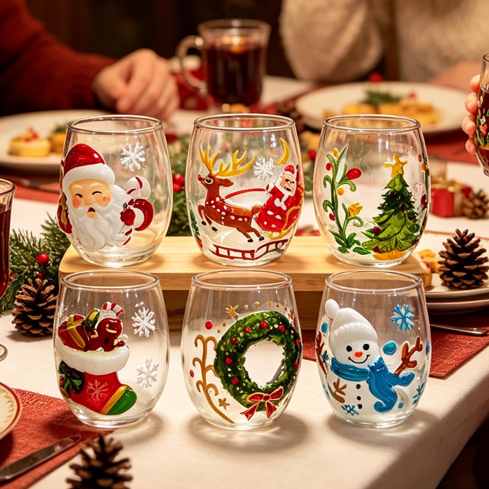 300 Ml Weihnachtsgläser – 6 Stiellose 3D-geprägte Weihnachtsglasbecher