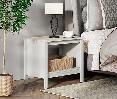 Miniatura 1 de WAMPAT Mesa auxiliar cuadrada pequeña para sala de estar, mesita de noche de madera de 2 niveles con estante de almacenamiento para dormitorio,