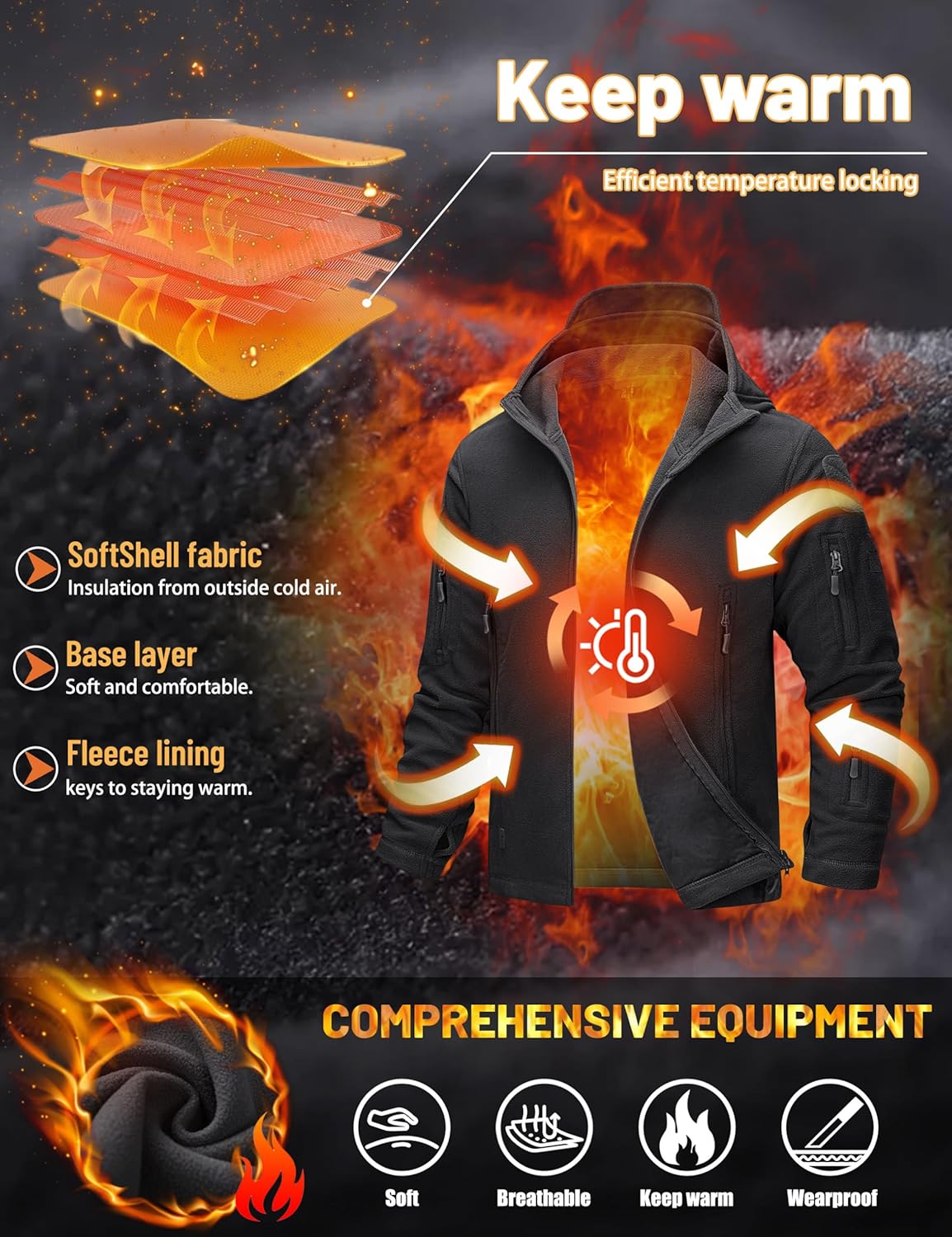 TACVASEN Tactical Jacket for Men Fleece Jackets Full Zip Military Hoodies Windproof Warm Winter Coat Outdoor Hunting - Image 4