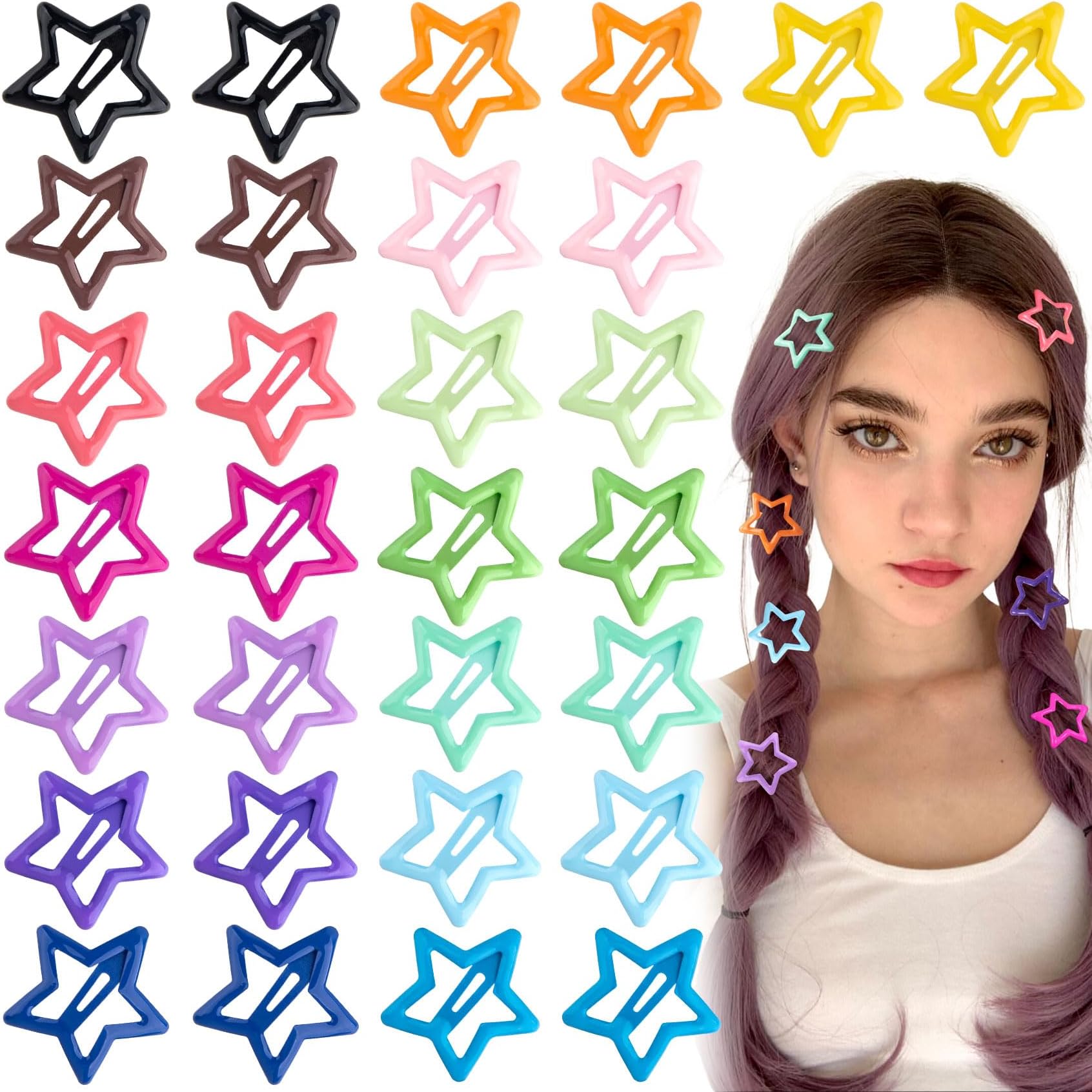 Joez Wonderful 30 Pcs Multicolor Star Hair Clips, 1.18"/3cm Metal Snap Hair Clips, Cute Stars Clips Hair Barrettes for Women(15 Colors)