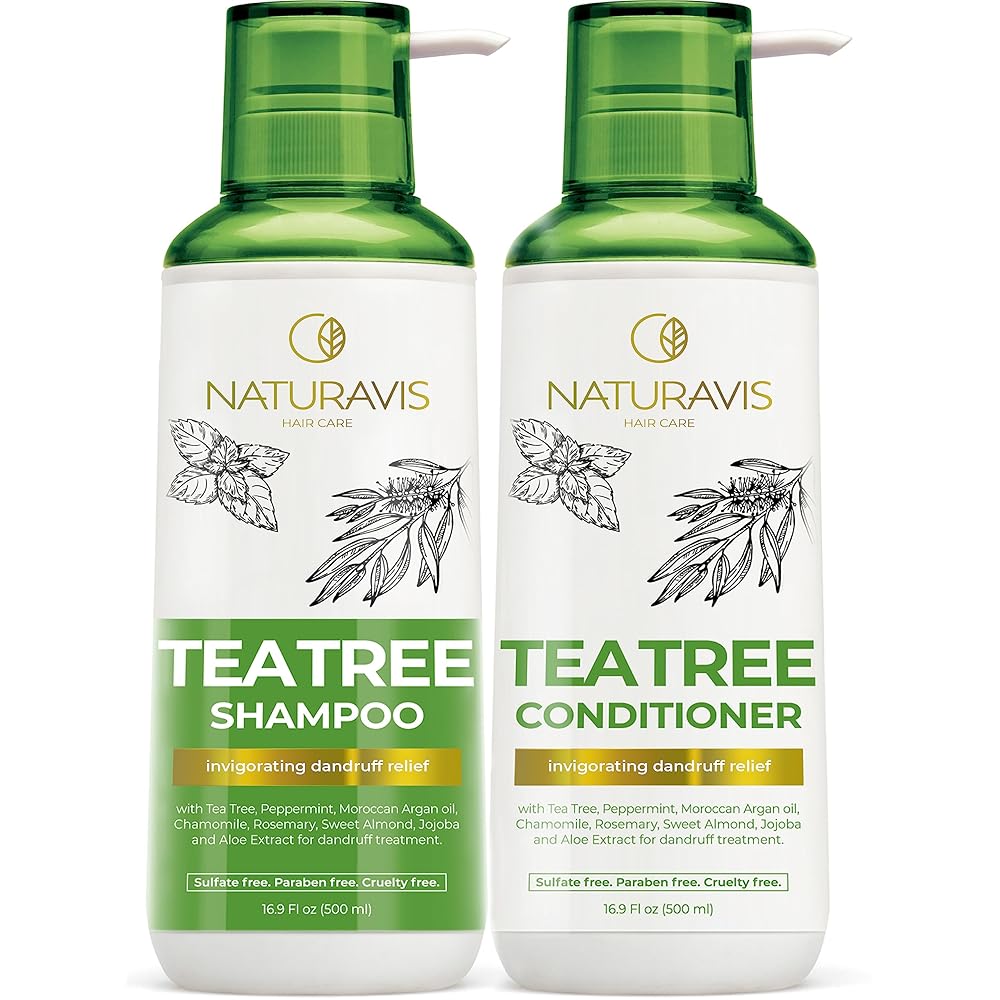 Tea Tree Oil and Mint Shampoo and Conditioner Set - Sulfate and Paraben Free Formula for Women and Men - Enriched with Peppermint to Help with Dandruff and Itchy, Dry Scalp - Color Safe and Hydrating