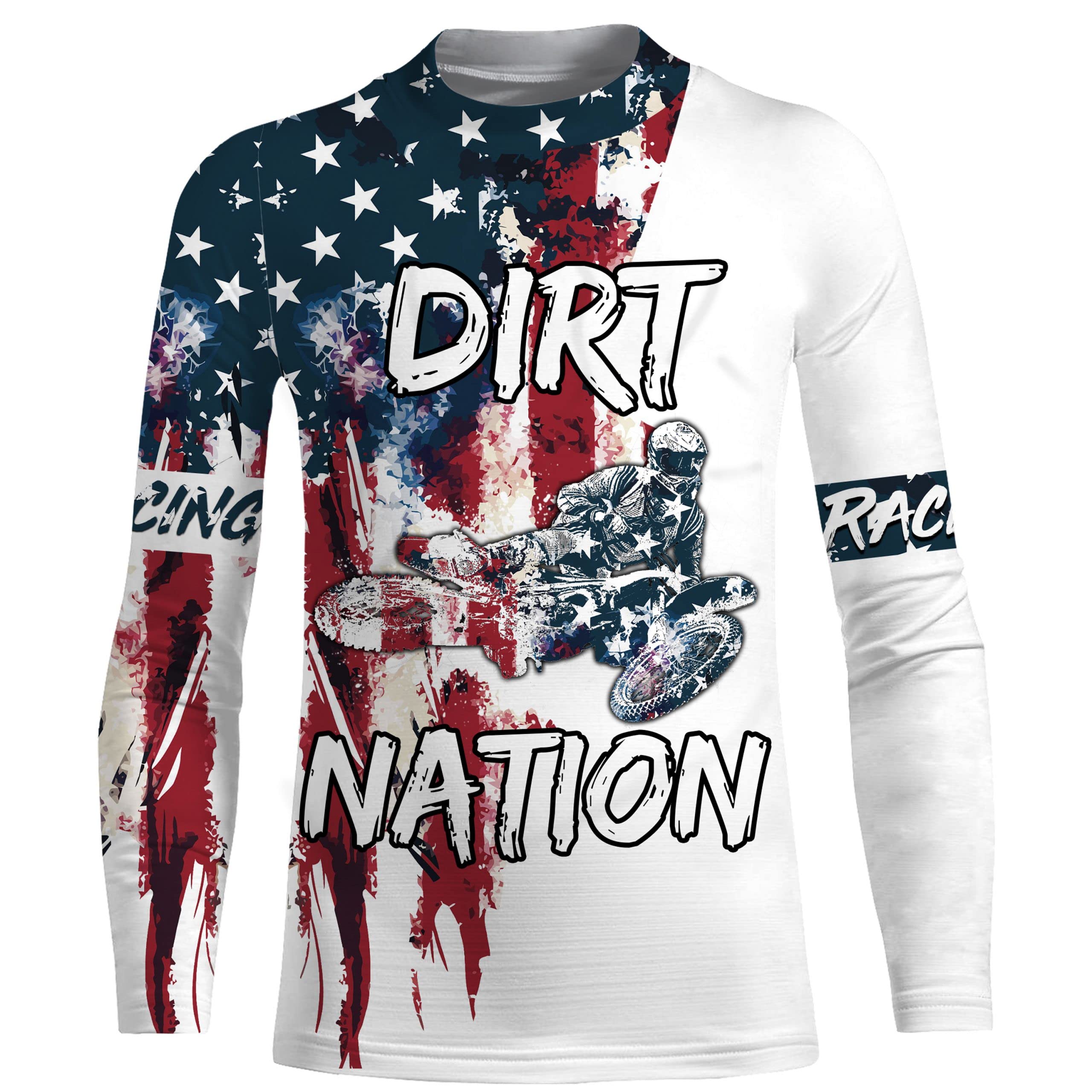 Patriotic Motocross Jersey Dirt Nation Adult&Kid UPF30+ Custom American Flag MX Racing Motorcycle NMS960