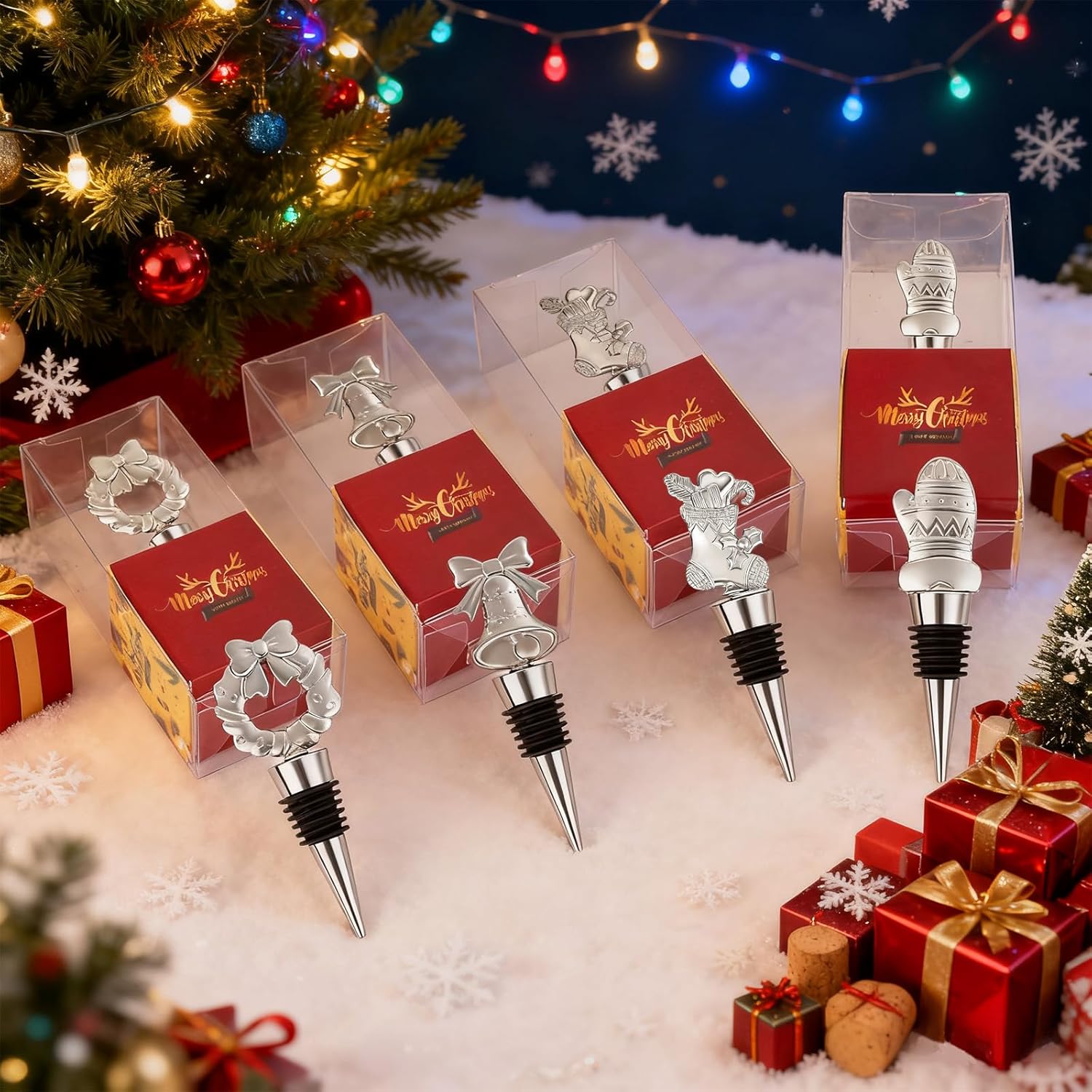 12PCS Christmas Wine Bottle Stoppers Set for Holiday Decoration Christmas Party Favors for Winter Decor Xmas Wine Stopper Gift for Guests Souvenir