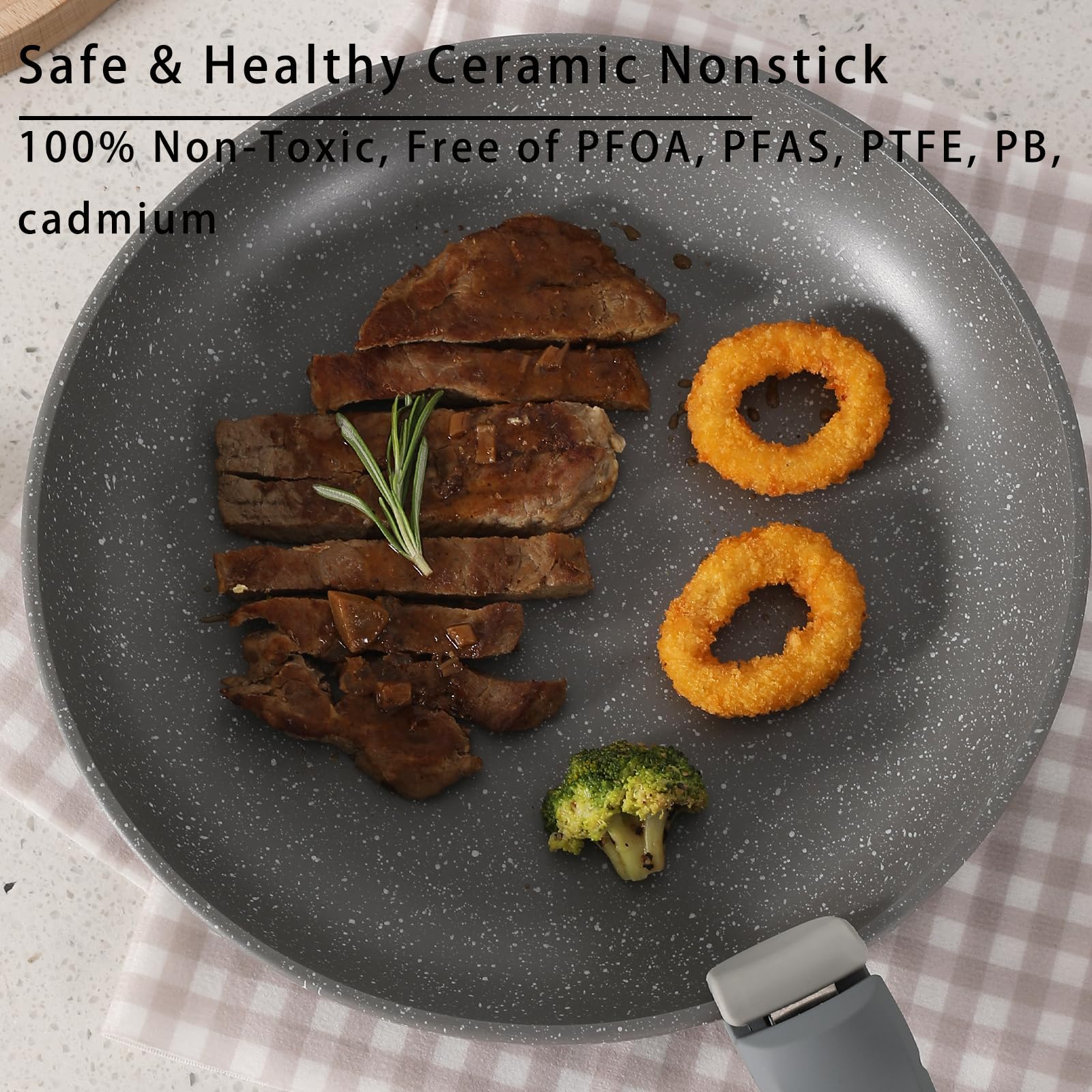 9 pentole e padelle in ceramica antiaderente, manico rimovibile，atossiche, adatte all'induzione e alla cottura in forno, senza PTFE e PFOS, bianco