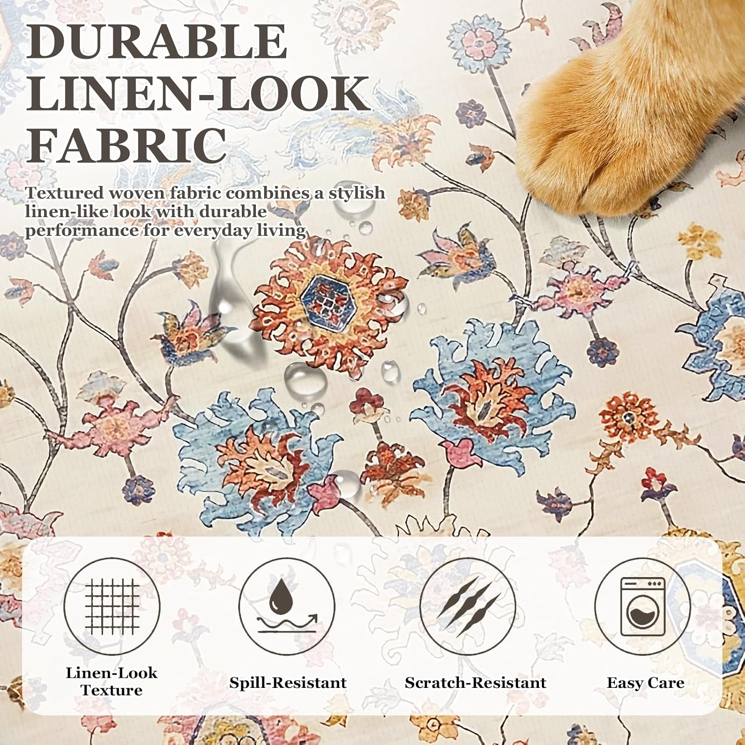 Boho Printed Couch Cushion Covers, Waterproof Stretch Outdoor Cushion Covers, Patio Sofa Covers with Elastic Bottom-3 Pieces, Flower