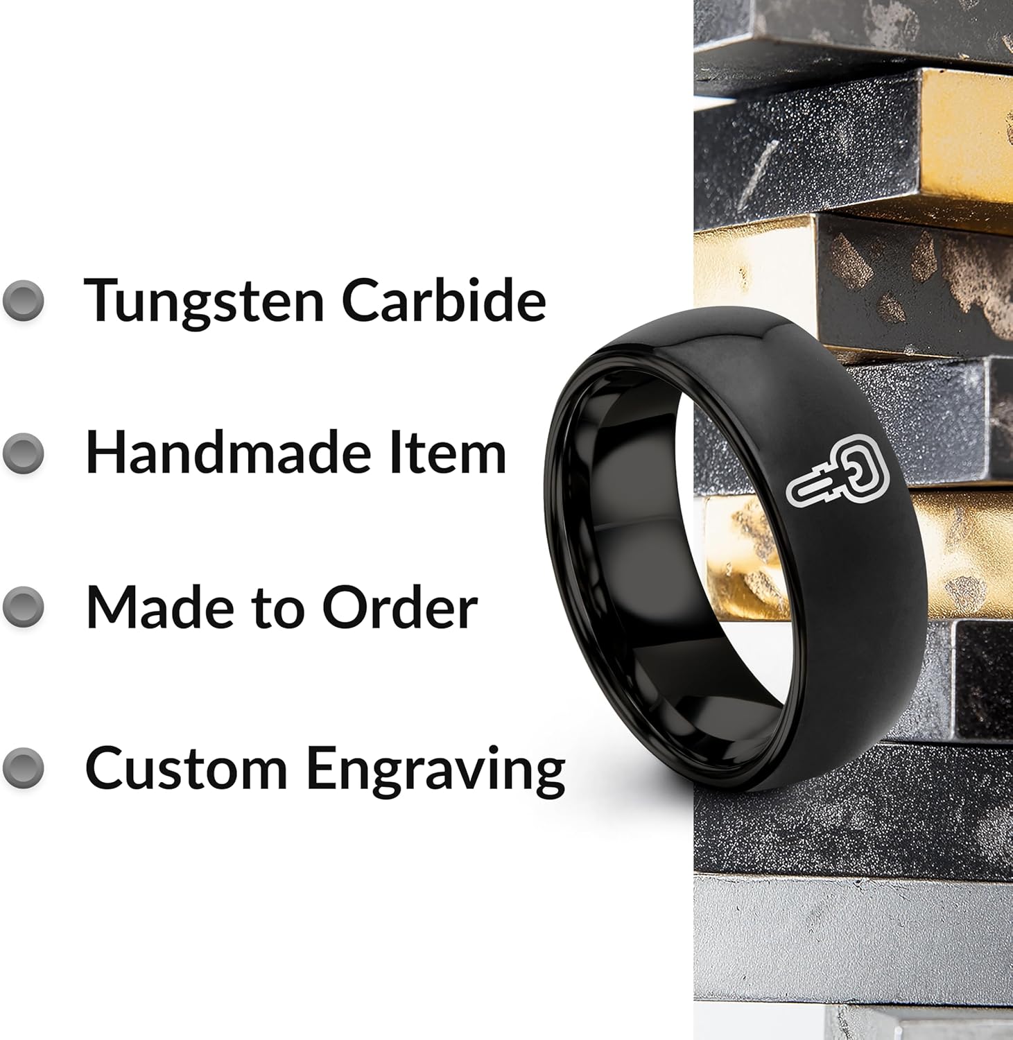 Gift for Barware Fan - Bottle Opener Ring - Tungsten - Brushed Polished - Band - Black Yellow Gold Silver - Flat Dome Bevel - 8mm - Anniversary Wedding - Men Women - Personalized Custom Engraving