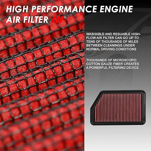 Miniatura 3 de Modelos no Turbo Panel de filtro de aire lavable compatible con Elantra Tucson Forte Rondo Sportage 1.82.02.4L 10-18, gasa de algodón roja