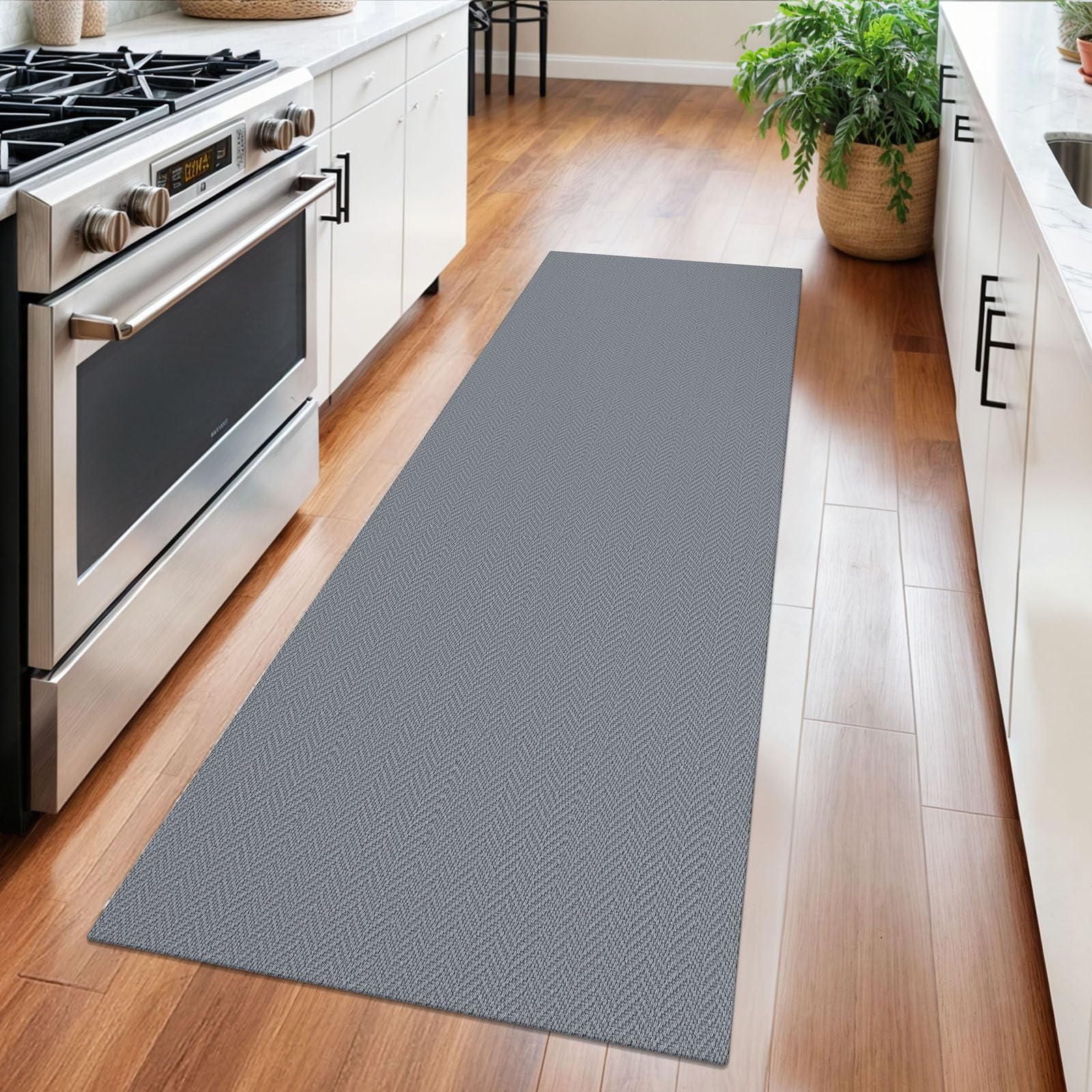 Alfombra trenzada de 2 x 5 pies, lavable, para pasillos y cocina, con respaldo de goma, de algodón, para entrada, interior, alfombra tejida para pasillo, cocina, dormitorio, color gris sólido