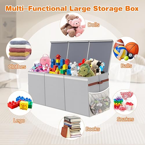 Miniatura 5 de Caja de juguetes extra grande y resistente, 40 x 16 x 14 pulgadas, contenedores de almacenamiento de animales de peluche con tapas, contenedores