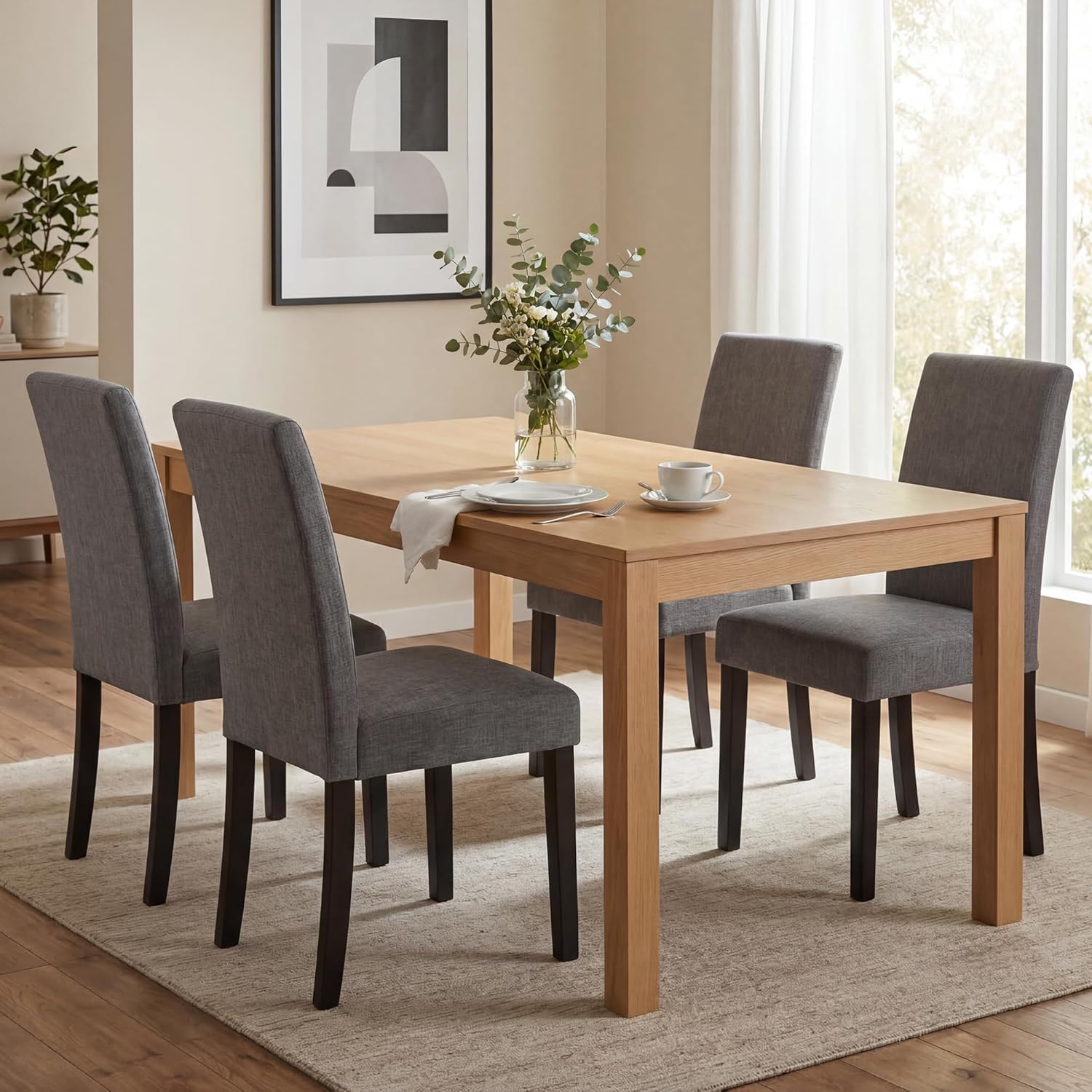 thksbought Modern Fabric Dining Chairs Set of 4,Elegant Design Kitchen & Dining Room Chairs with High Back for Home Dining Space(Gray Set of 4)