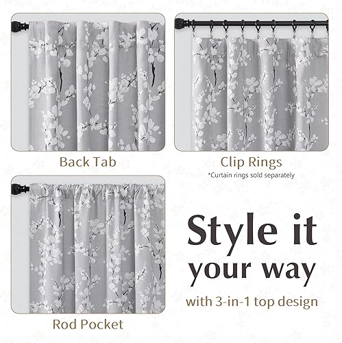 Miniatura 4 de FMFUNCTEX - Cortinas 100% blackout, 63 pulgadas de largo, estampado floral, aislamiento térmico, bolsillo para cortinero, 2 paneles, estilo granja,