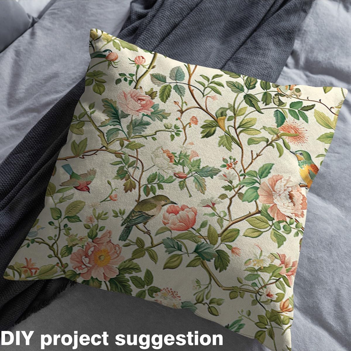Erosebridal Birds Watercolor Fabric by The Yard, Retro Chic Leaves Indoor Outdoor Fabric, Chinese Style Aesthetics Upholstery Fabric, Botanical Flowers Decorative Fabric, 3 Yards