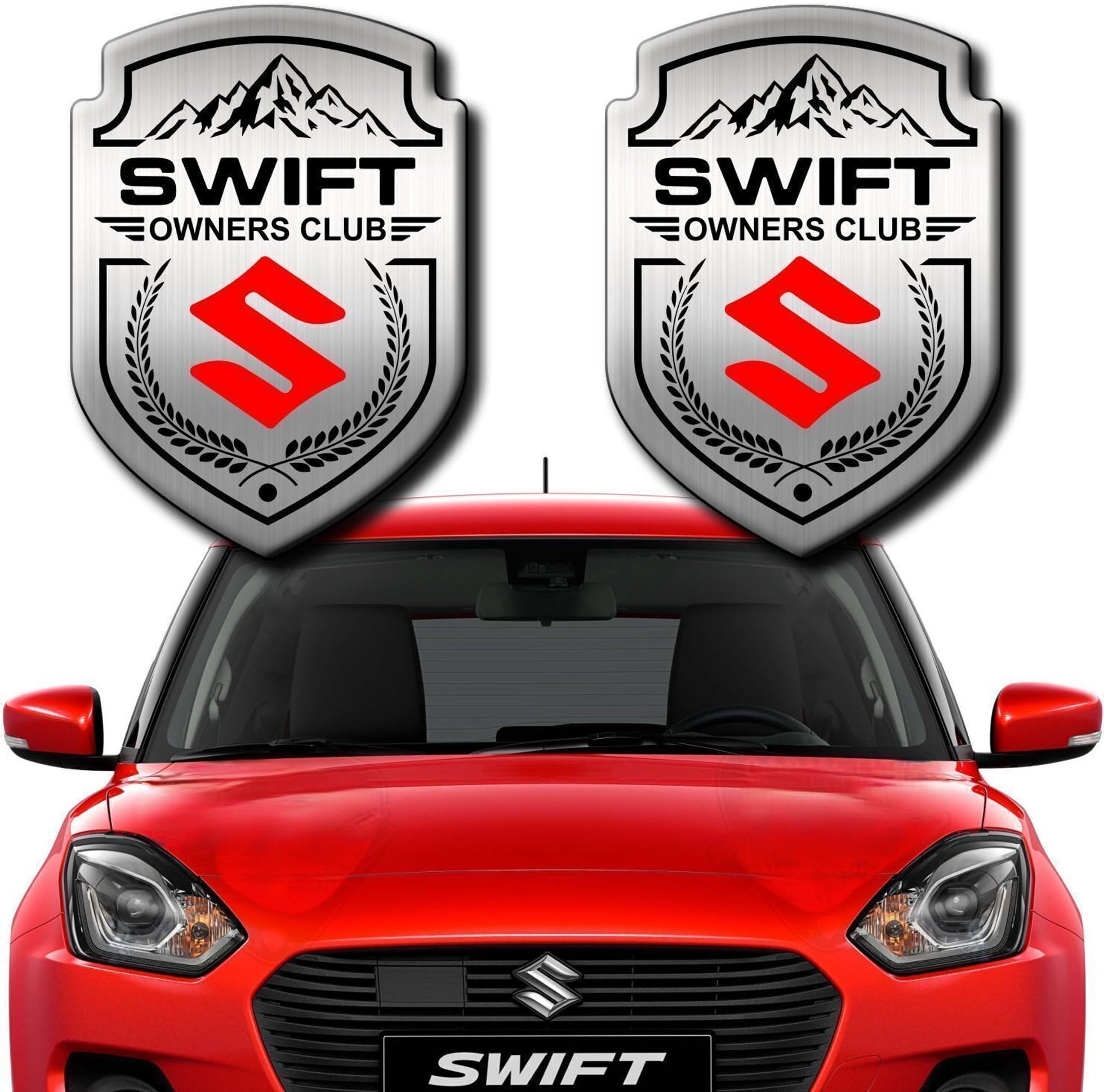Swift Owners Club Emblem Badge for Maruti Swift | Shield Design, Strong Adhesive Backing, DIY Installation, Exterior Styling Badge, Pack of 2-image-35
