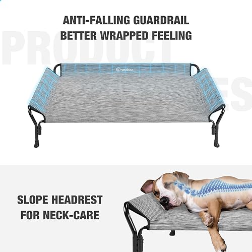 Miniatura 9 de Veehoo Cama elevada refrescante para perro, cama elevada para perro, base de cama para perro a prueba de mordeduras con malla Teslin lavable y
